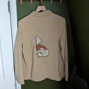 Vintage western desert coyote embroidered jacket over shirt
